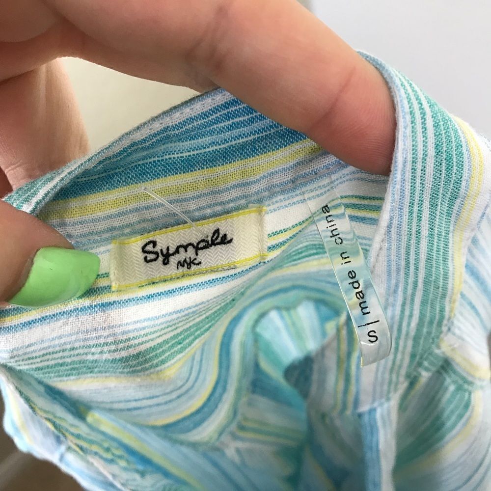 Sympli Striped Color Spring Button Down Blouse Sm - Picture 7 of 7